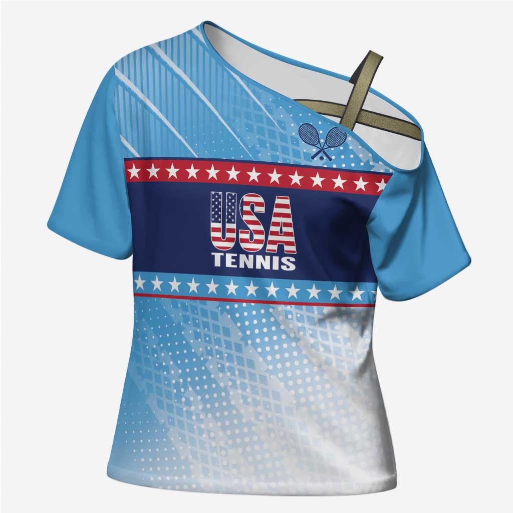 Custom United States Tennis Cross Shoulder Shirt 2025 Go USA - Wonder Print Shop