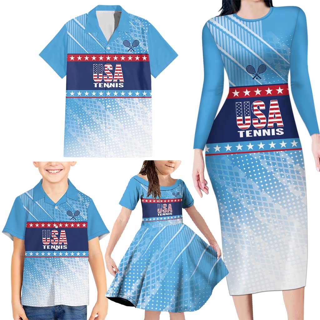 Custom United States Tennis Family Matching Long Sleeve Bodycon Dress and Hawaiian Shirt 2025 Go USA - Wonder Print Shop