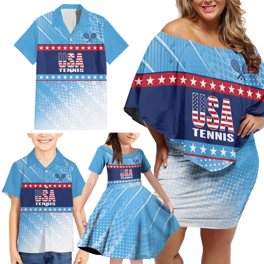 Custom United States Tennis Family Matching Off Shoulder Short Dress and Hawaiian Shirt 2025 Go USA - Wonder Print Shop