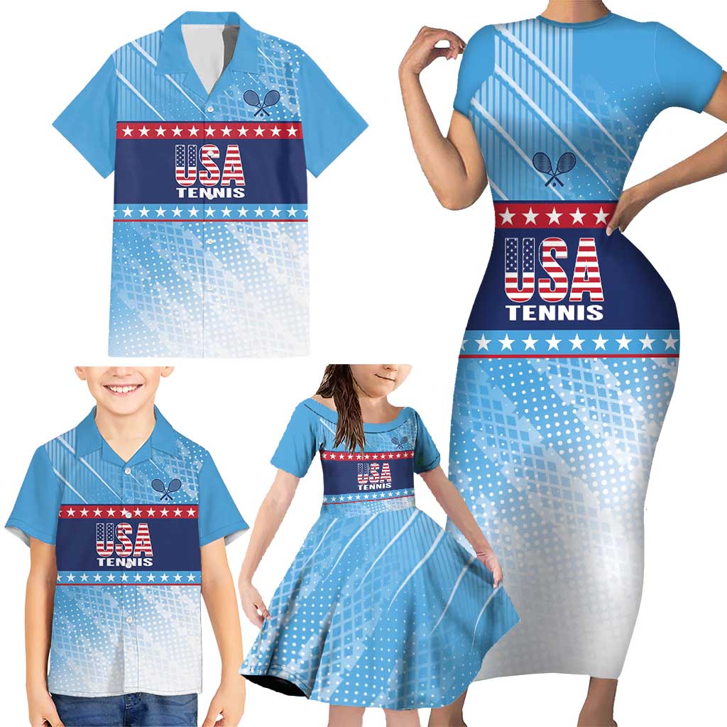 Custom United States Tennis Family Matching Short Sleeve Bodycon Dress and Hawaiian Shirt 2025 Go USA - Wonder Print Shop