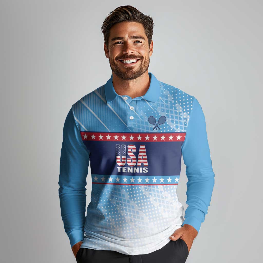 Custom United States Tennis Long Sleeve Polo Shirt 2025 Go USA - Wonder Print Shop