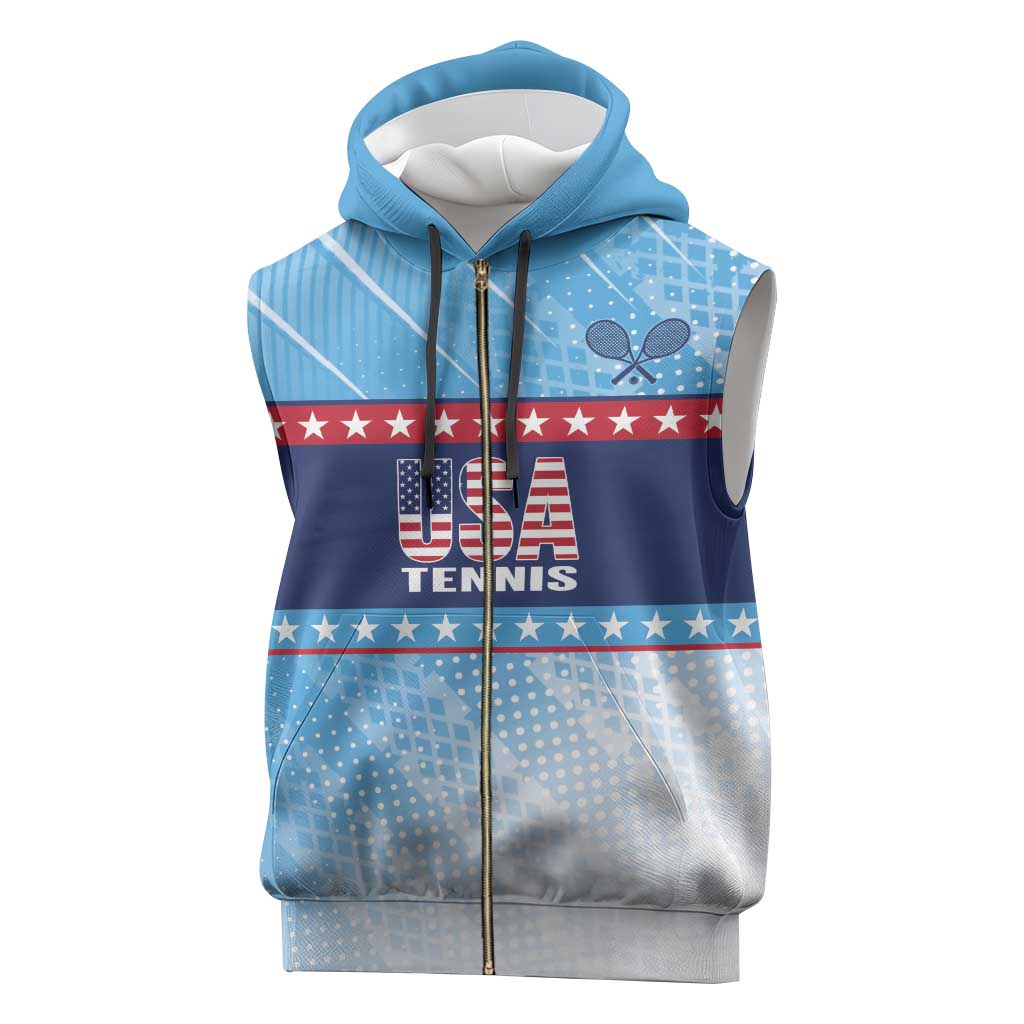 Custom United States Tennis Sleeveless Zip Hoodie 2025 Go USA - Wonder Print Shop
