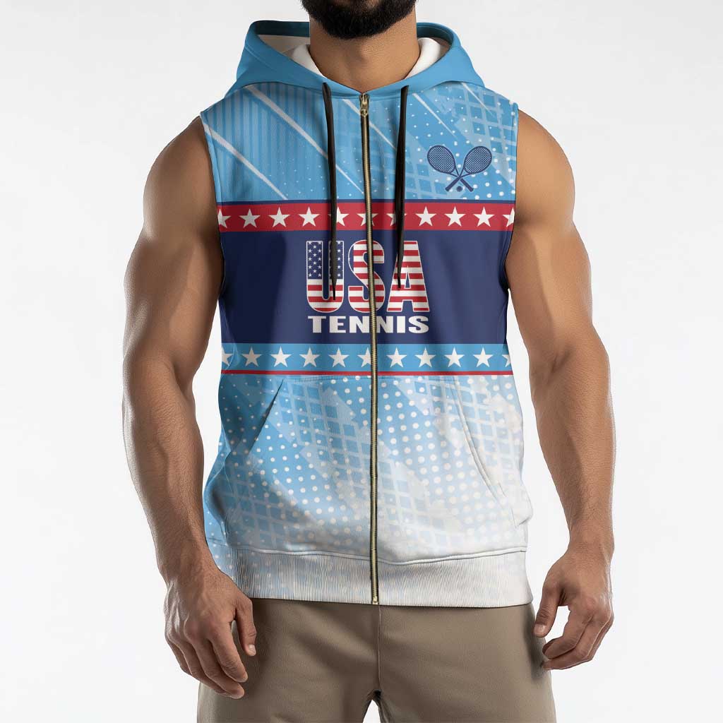 Custom United States Tennis Sleeveless Zip Hoodie 2025 Go USA - Wonder Print Shop
