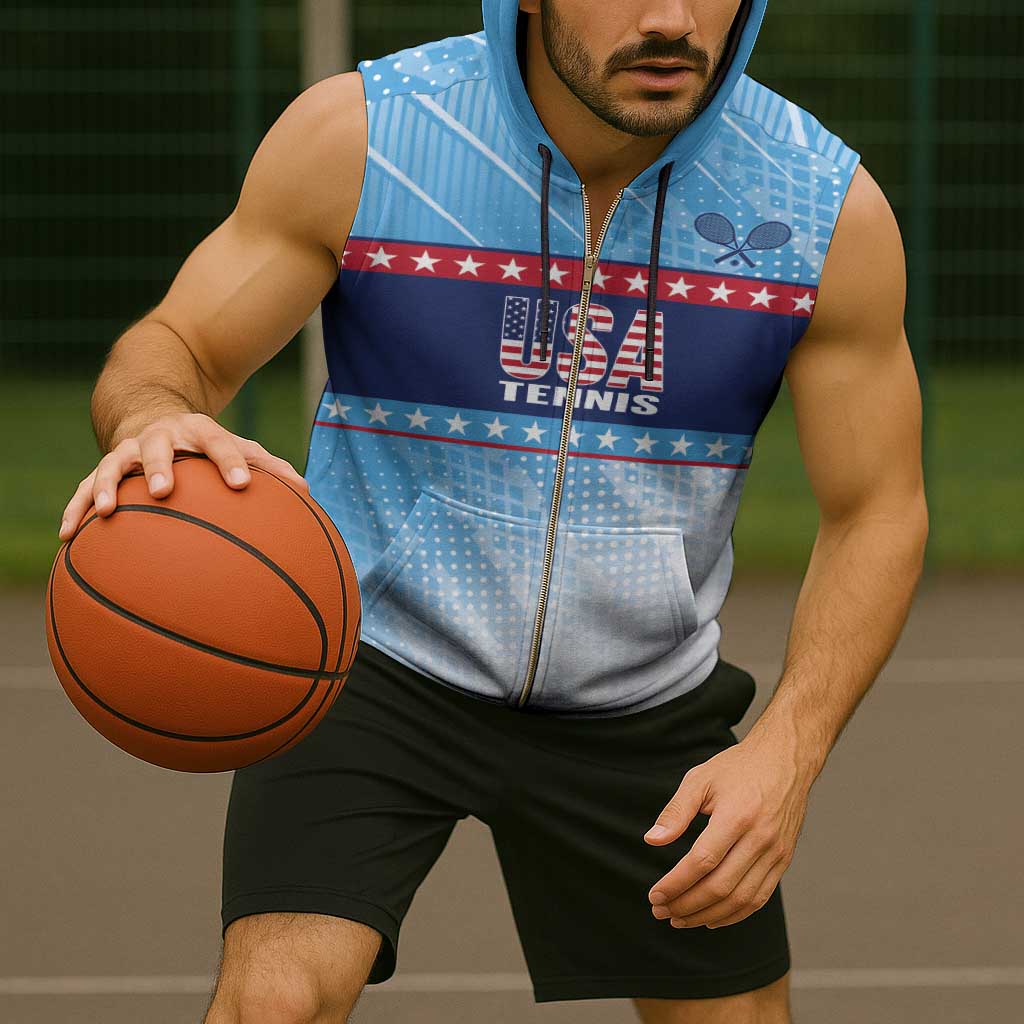 Custom United States Tennis Sleeveless Zip Hoodie 2025 Go USA - Wonder Print Shop