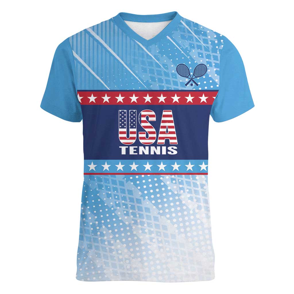 Custom United States Tennis Women V-Neck T-Shirt 2025 Go USA - Wonder Print Shop