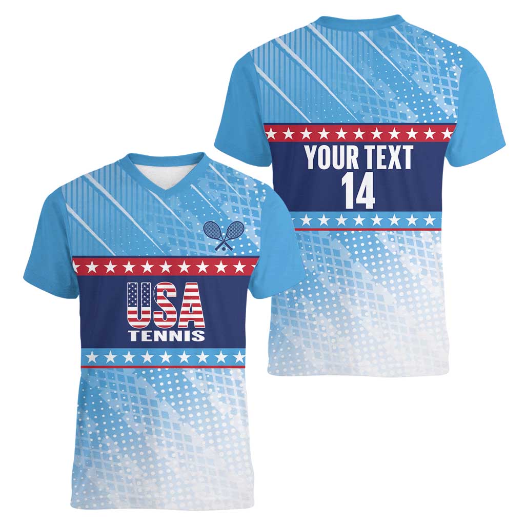 Custom United States Tennis Women V-Neck T-Shirt 2025 Go USA - Wonder Print Shop