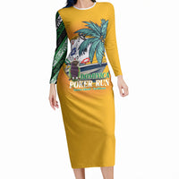 Poker Run Dominica 2026 Long Sleeve Bodycon Dress Nature Island Of Caribbean