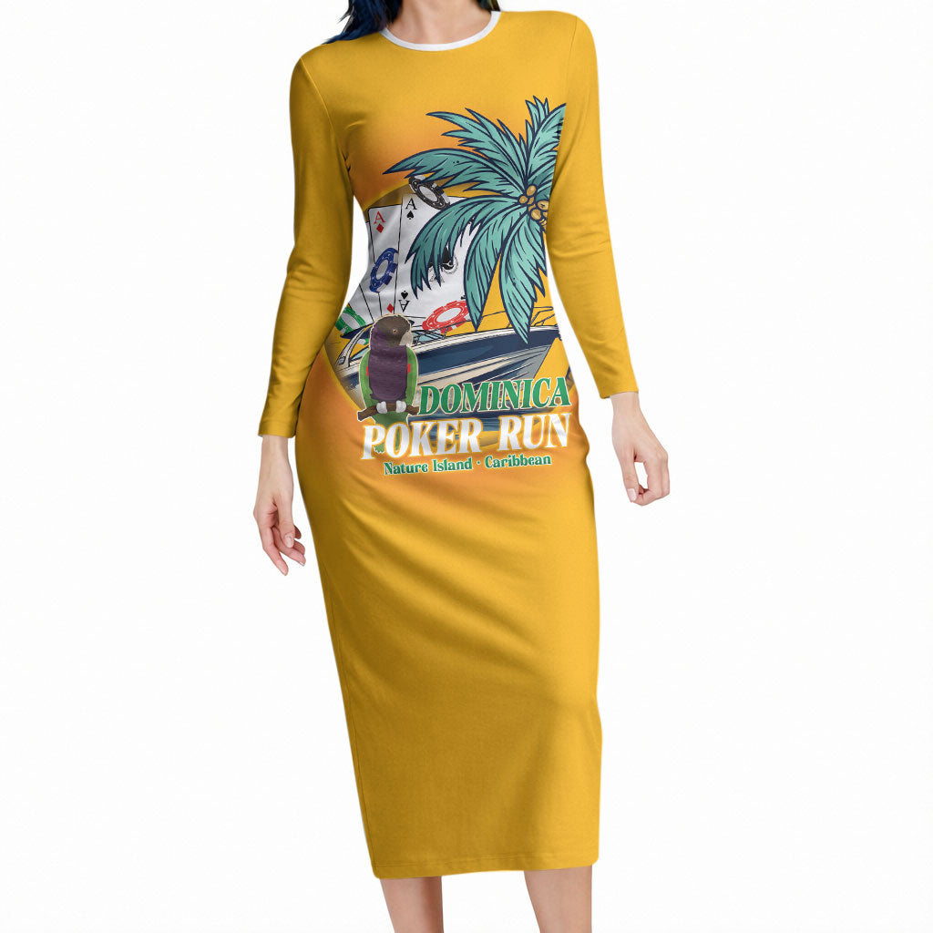 Poker Run Dominica 2026 Long Sleeve Bodycon Dress Nature Island Of Caribbean LT14
