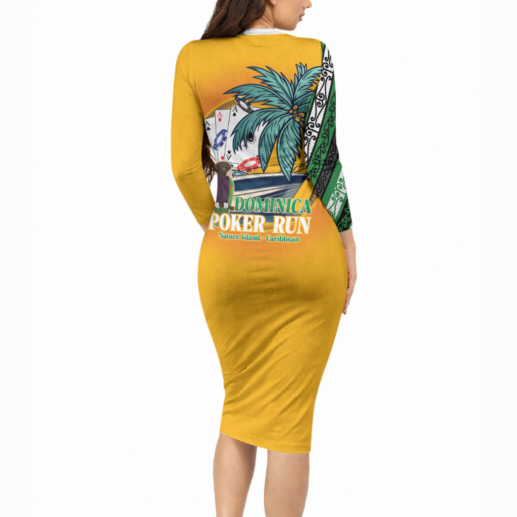 Poker Run Dominica 2026 Long Sleeve Bodycon Dress Nature Island Of Caribbean