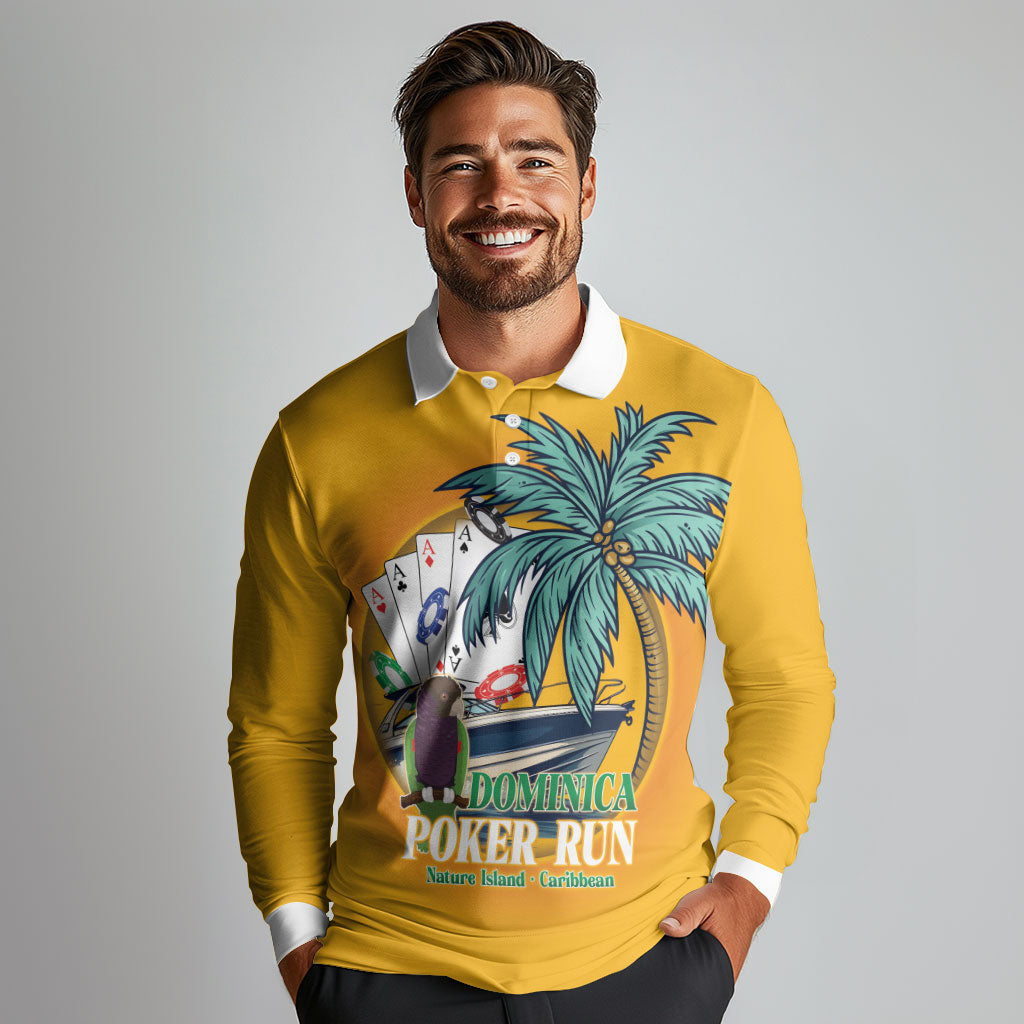 Poker Run Dominica 2026 Long Sleeve Polo Shirt Nature Island Of Caribbean