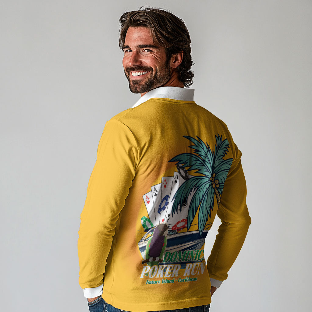 Poker Run Dominica 2026 Long Sleeve Polo Shirt Nature Island Of Caribbean