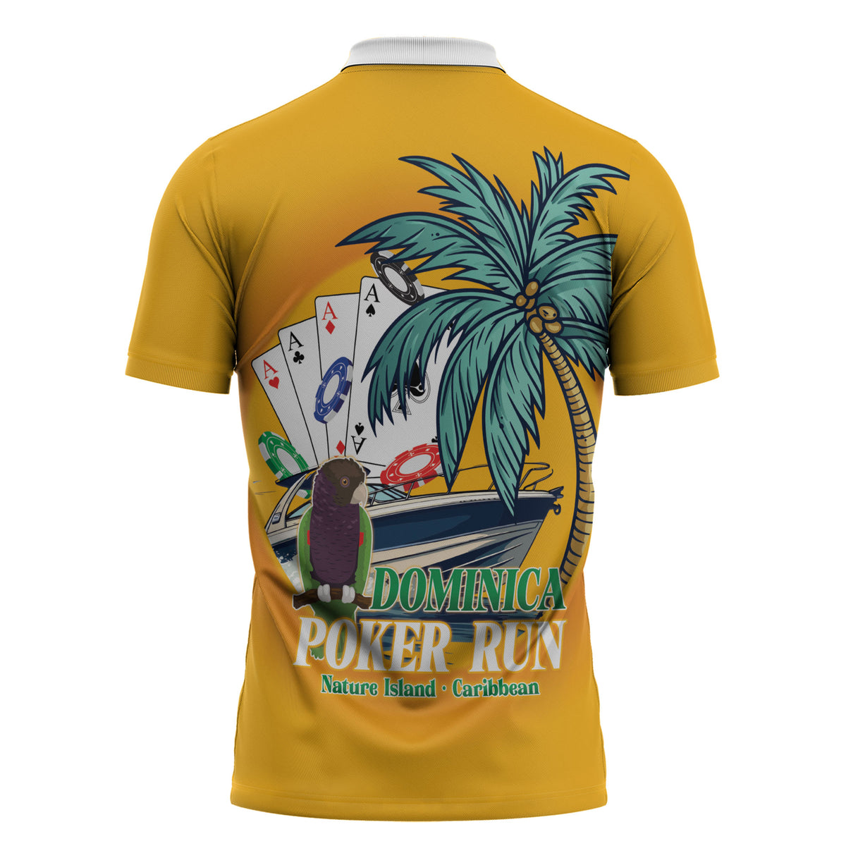 Poker Run Dominica 2026 Zipper Polo Shirt Nature Island Of Caribbean