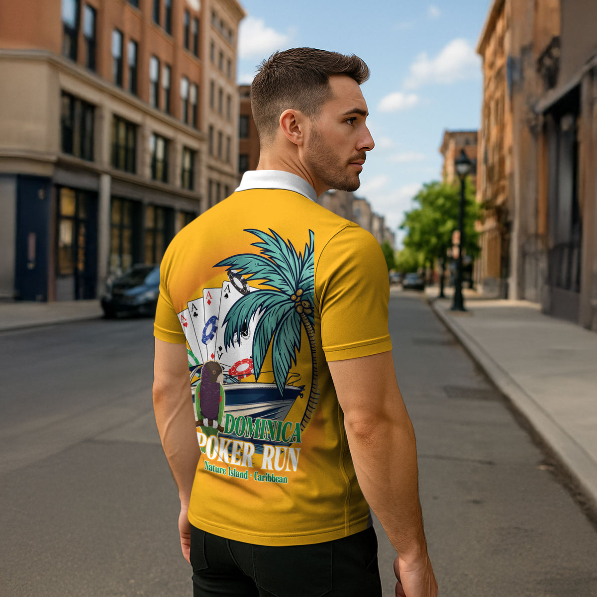 Poker Run Dominica 2026 Zipper Polo Shirt Nature Island Of Caribbean