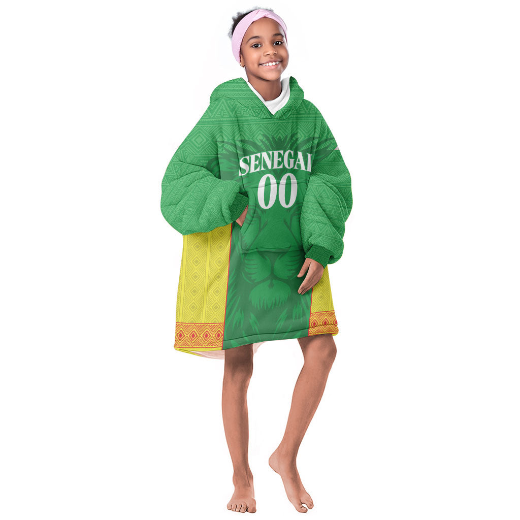 Senegal Basketball 2026 Custom Kid Wearable Blanket Hoodie Come On Lions African Pattern