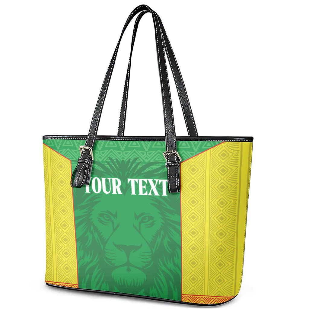 Senegal Basketball 2026 Custom Leather Tote Bag Come On Lions African Pattern