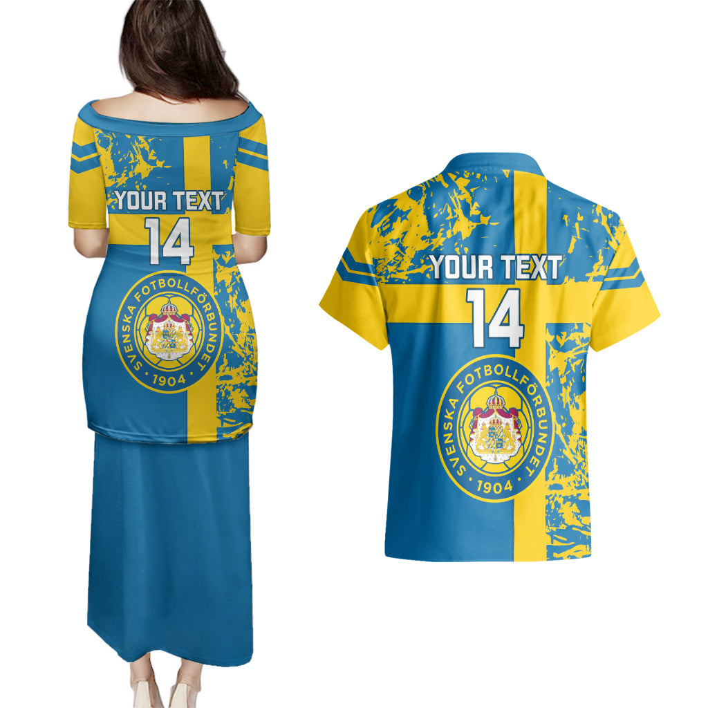 Custom Sweden Football Couples Matching Puletasi Dress and Hawaiian Shirt Come On Sverige 2023 World Cup - Wonder Print Shop