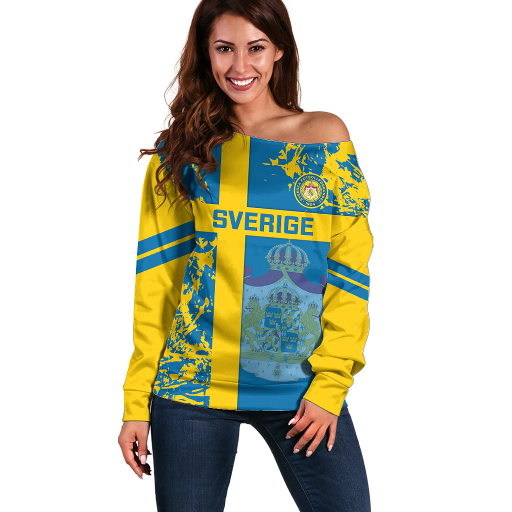 Custom Sweden Football Off Shoulder Sweater Come On Sverige 2023 World Cup - Wonder Print Shop