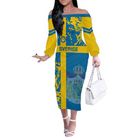 Custom Sweden Football Off The Shoulder Long Sleeve Dress Come On Sverige 2023 World Cup - Wonder Print Shop