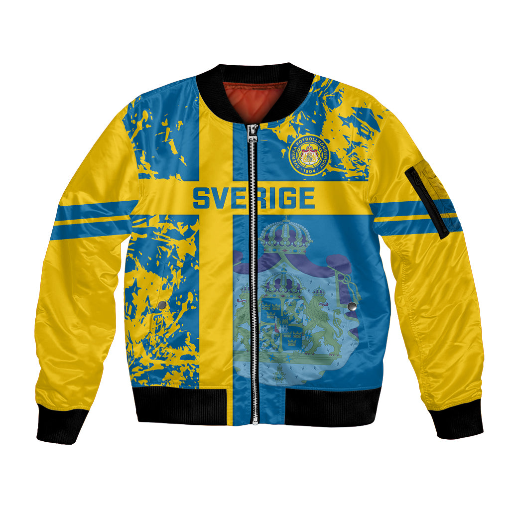 Custom Sweden Football Sleeve Zip Bomber Jacket Come On Sverige 2023 World Cup - Wonder Print Shop