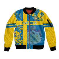 Custom Sweden Football Sleeve Zip Bomber Jacket Come On Sverige 2023 World Cup - Wonder Print Shop