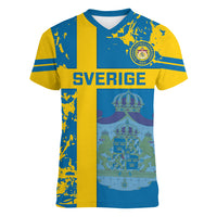 Custom Sweden Football Women V Neck T Shirt Come On Sverige 2023 World Cup - Wonder Print Shop