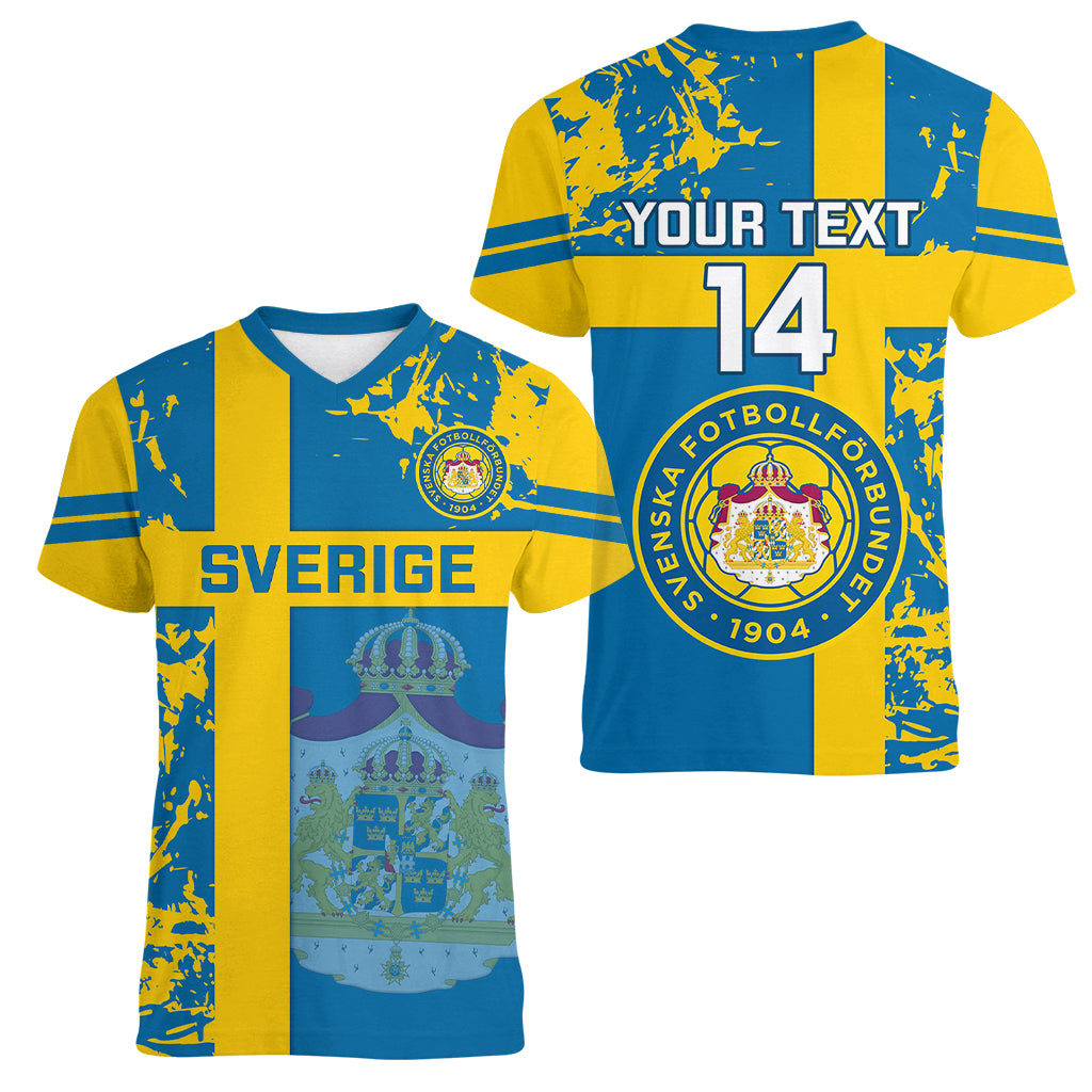 Custom Sweden Football Women V Neck T Shirt Come On Sverige 2023 World Cup - Wonder Print Shop