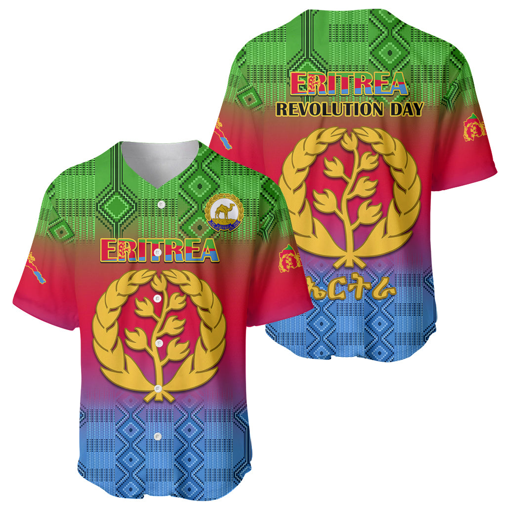 Eritrea Revolution Day Baseball Jersey Eritrean Kente Pattern Gradient Style - Wonder Print Shop