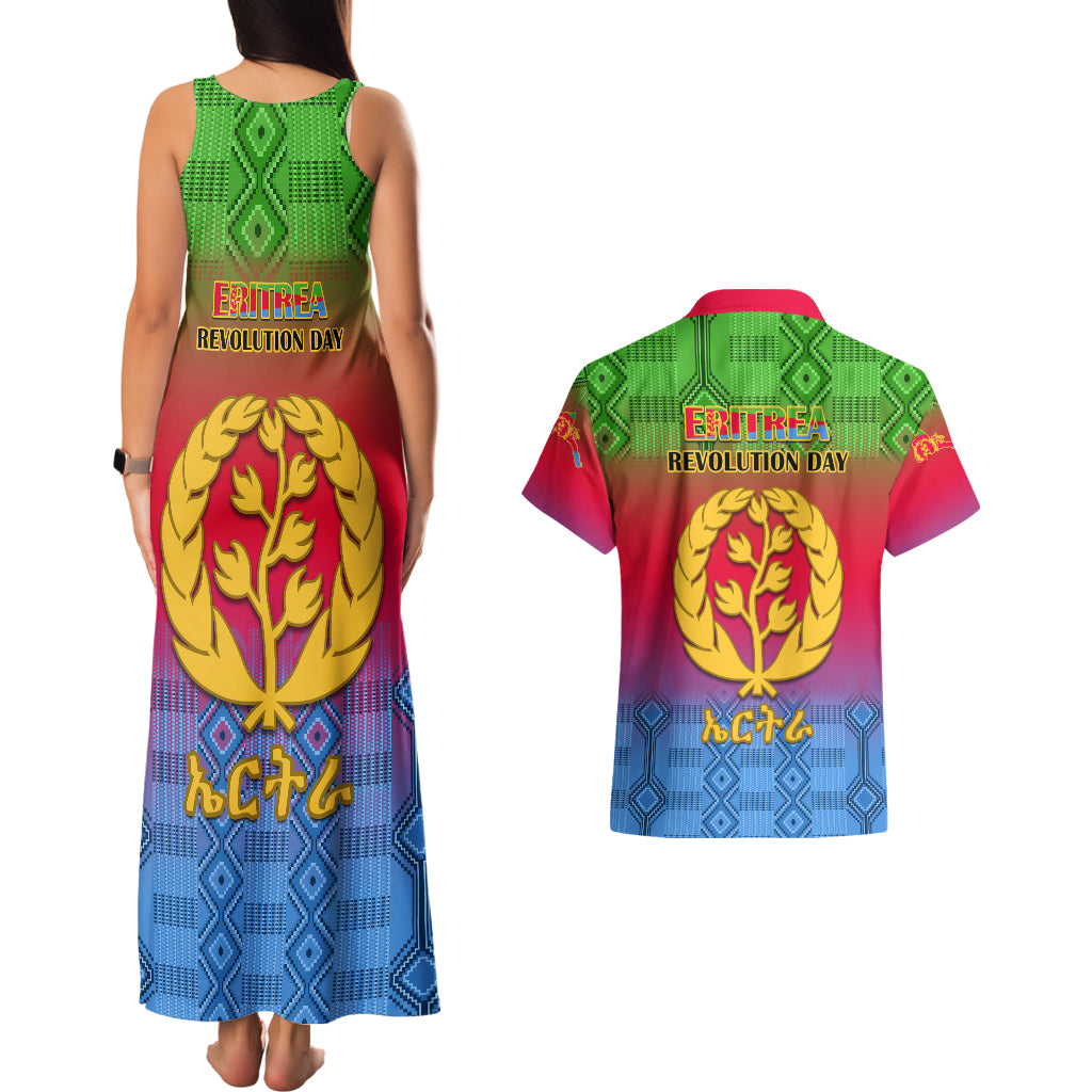 Eritrea Revolution Day Couples Matching Tank Maxi Dress and Hawaiian Shirt Eritrean Kente Pattern Gradient Style - Wonder Print Shop
