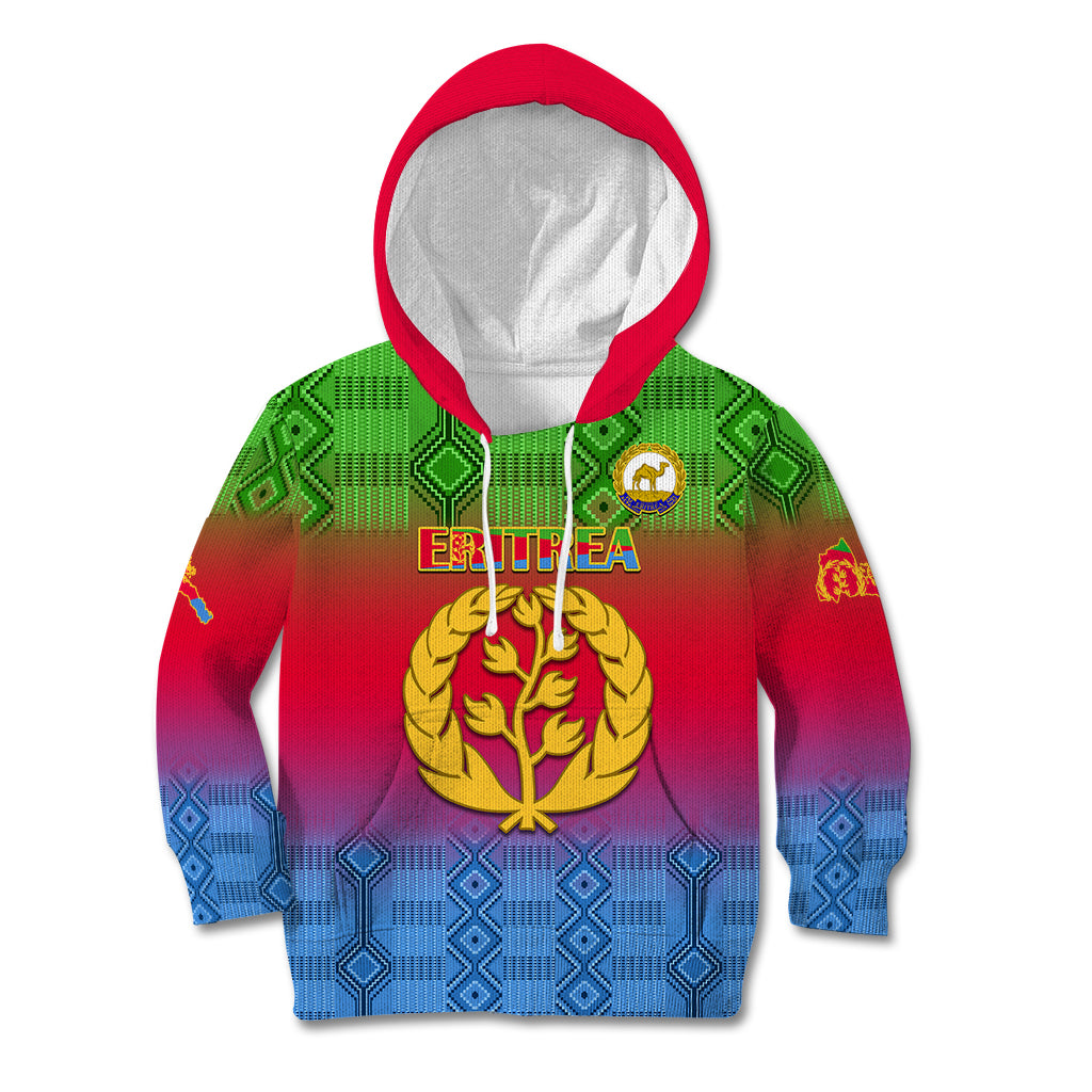 Eritrea Revolution Day Kid Hoodie Eritrean Kente Pattern Gradient Style - Wonder Print Shop