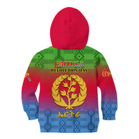 Eritrea Revolution Day Kid Hoodie Eritrean Kente Pattern Gradient Style - Wonder Print Shop