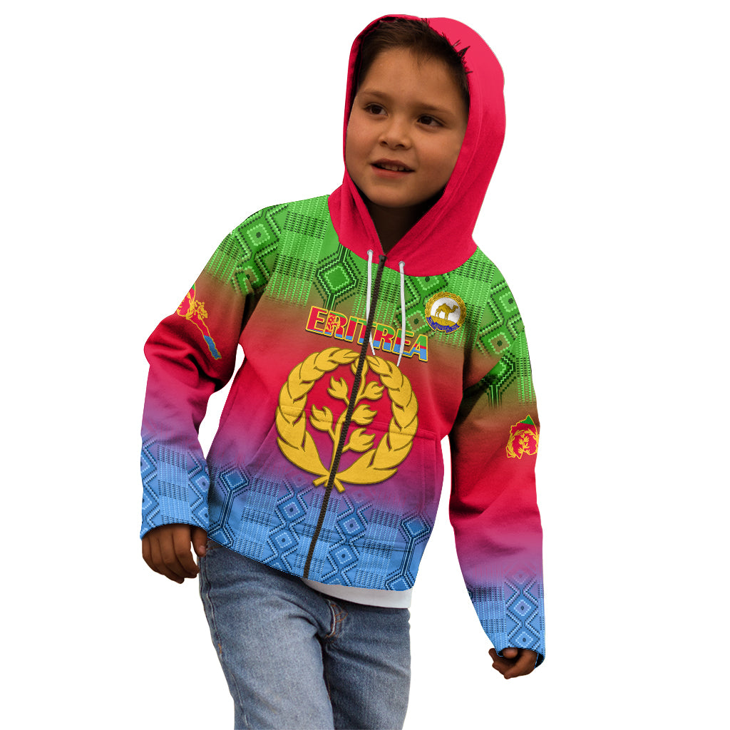 Eritrea Revolution Day Kid Hoodie Eritrean Kente Pattern Gradient Style - Wonder Print Shop