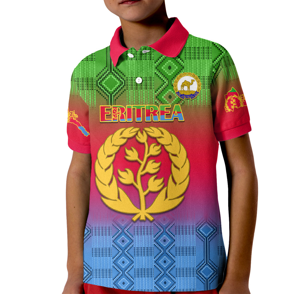 Eritrea Revolution Day Kid Polo Shirt Eritrean Kente Pattern Gradient Style - Wonder Print Shop