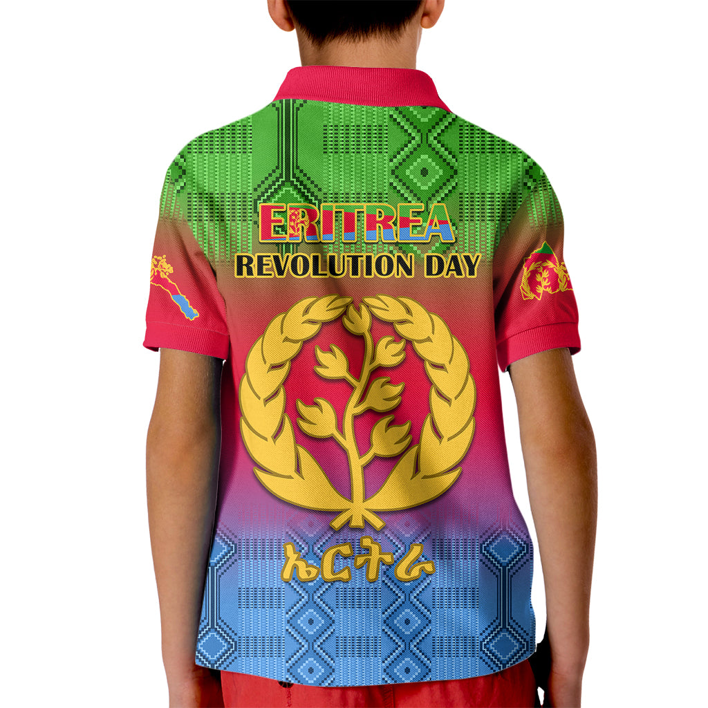 Eritrea Revolution Day Kid Polo Shirt Eritrean Kente Pattern Gradient Style - Wonder Print Shop