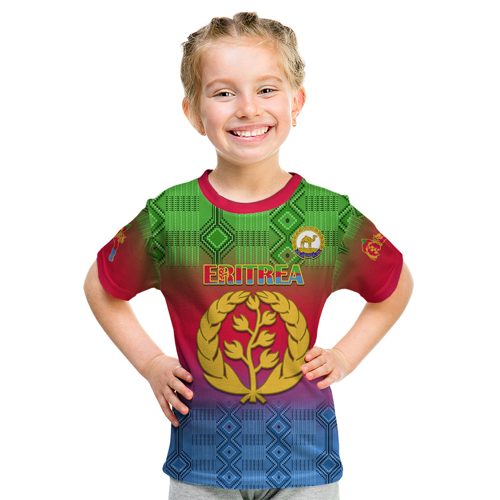 Eritrea Revolution Day Kid T Shirt Eritrean Kente Pattern Gradient Style - Wonder Print Shop