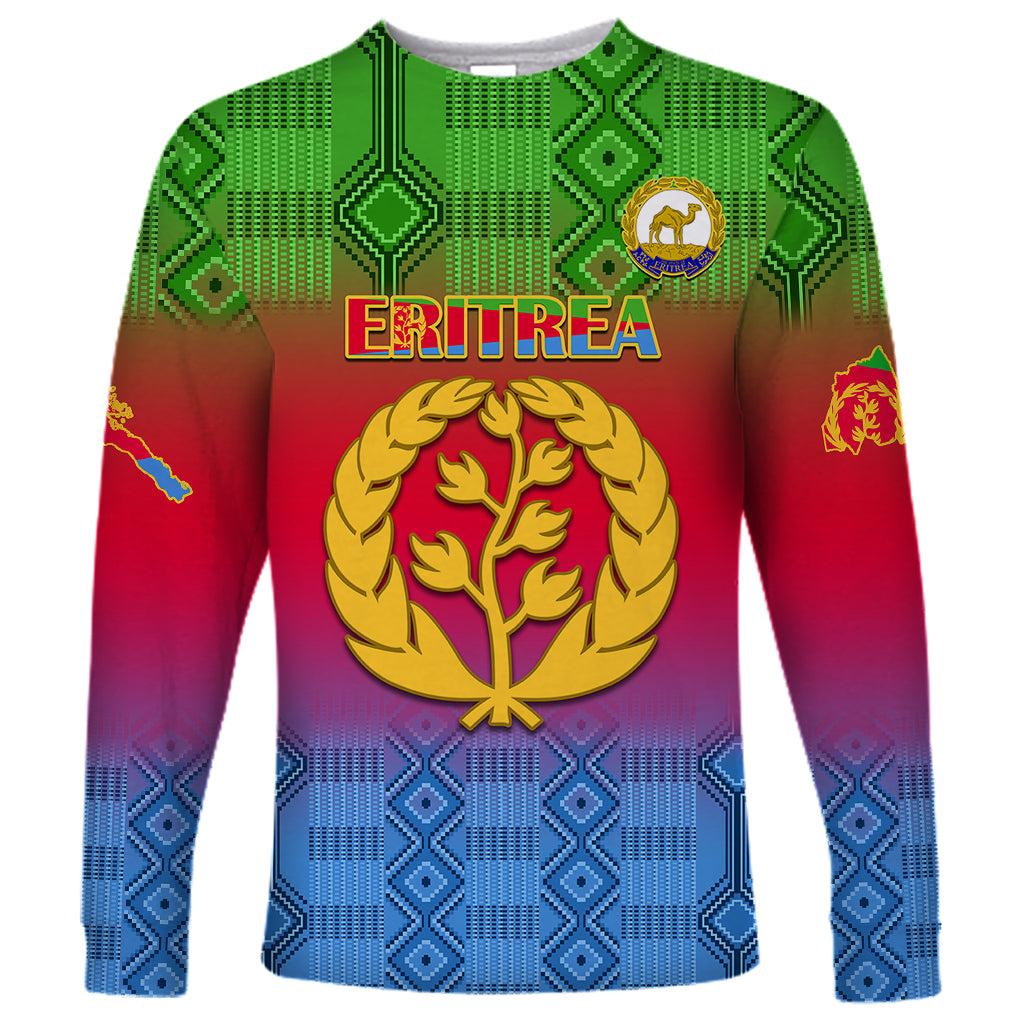 Eritrea Revolution Day Long Sleeve Shirt Eritrean Kente Pattern Gradient Style - Wonder Print Shop