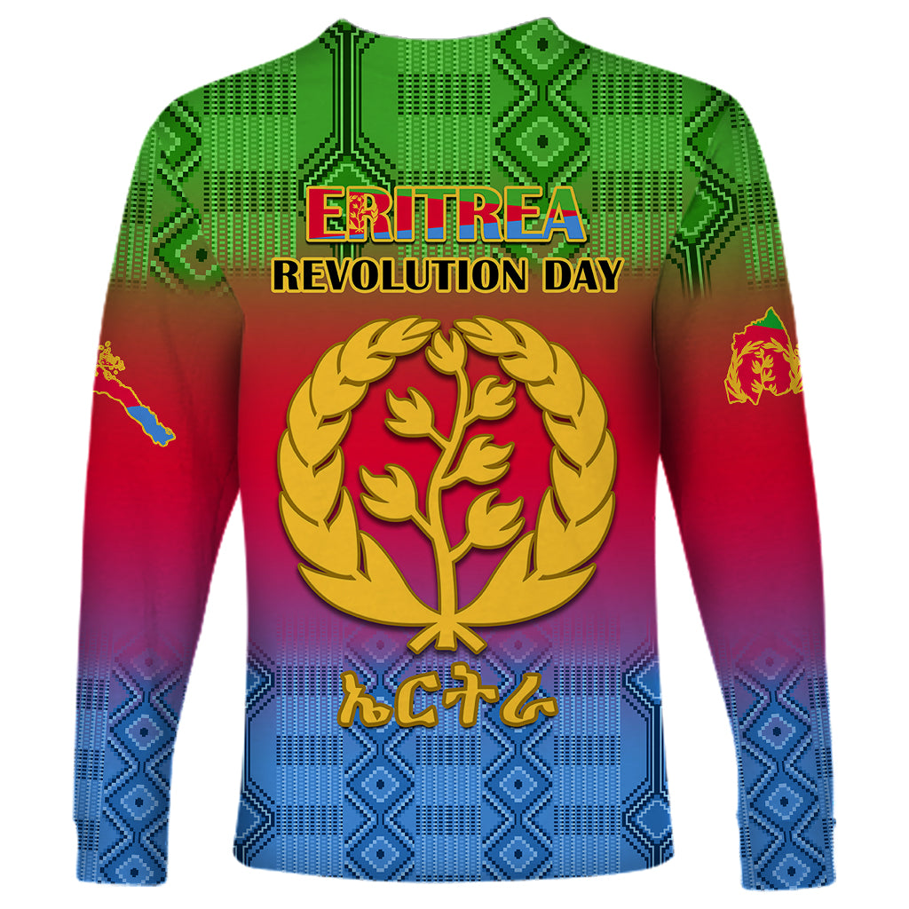 Eritrea Revolution Day Long Sleeve Shirt Eritrean Kente Pattern Gradient Style - Wonder Print Shop