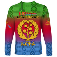 Eritrea Revolution Day Long Sleeve Shirt Eritrean Kente Pattern Gradient Style - Wonder Print Shop