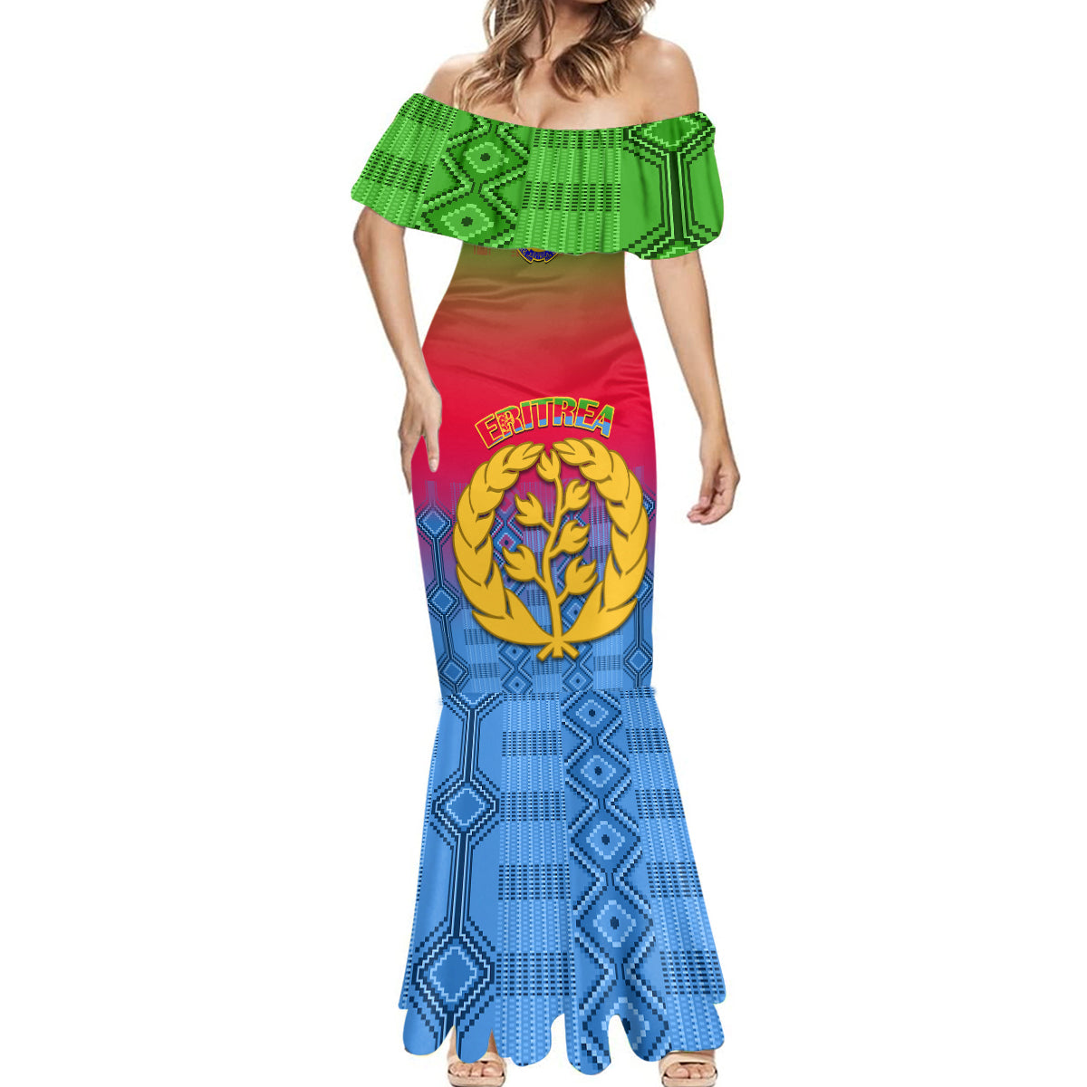 Eritrea Revolution Day Mermaid Dress Eritrean Kente Pattern Gradient Style - Wonder Print Shop