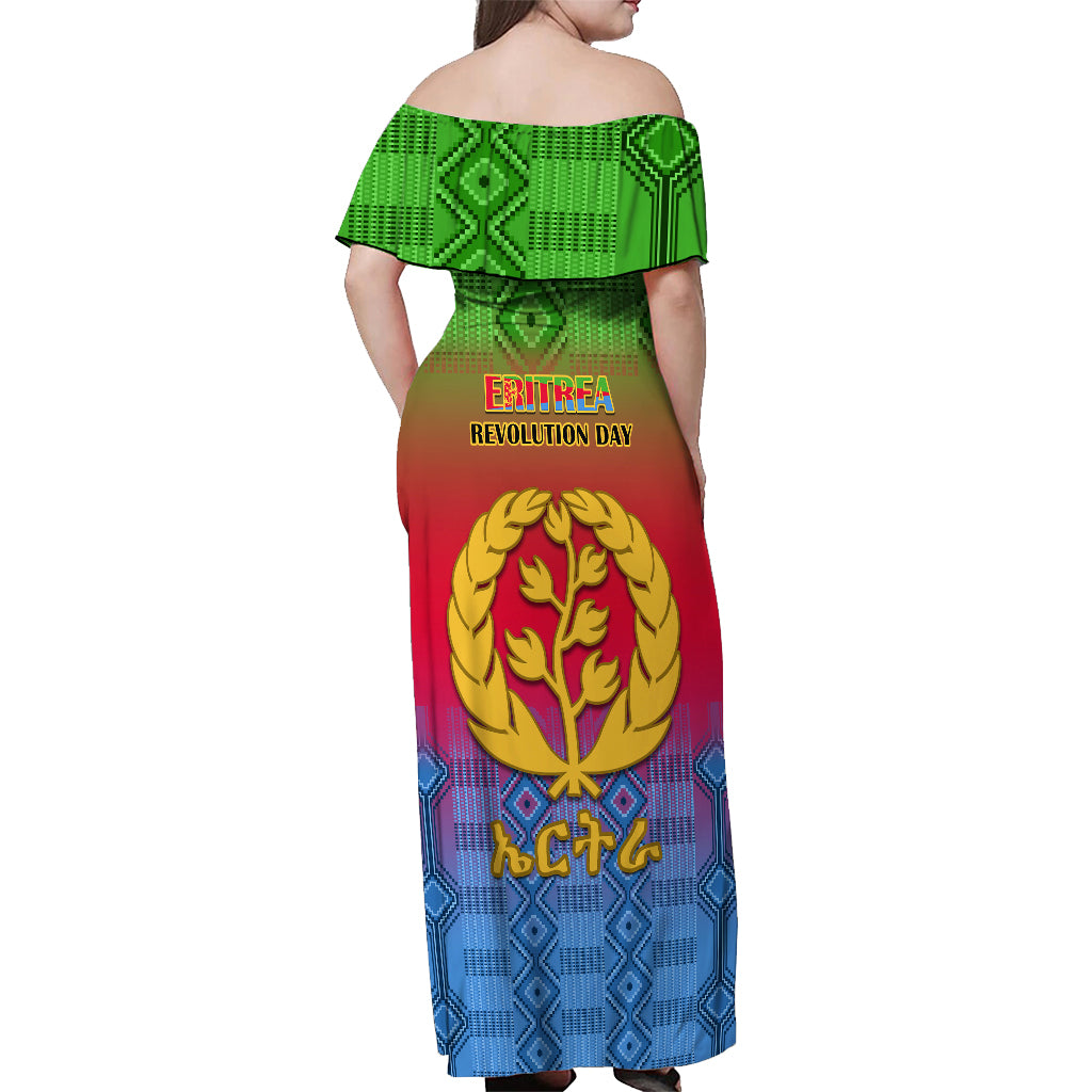 Eritrea Revolution Day Off Shoulder Maxi Dress Eritrean Kente Pattern Gradient Style - Wonder Print Shop