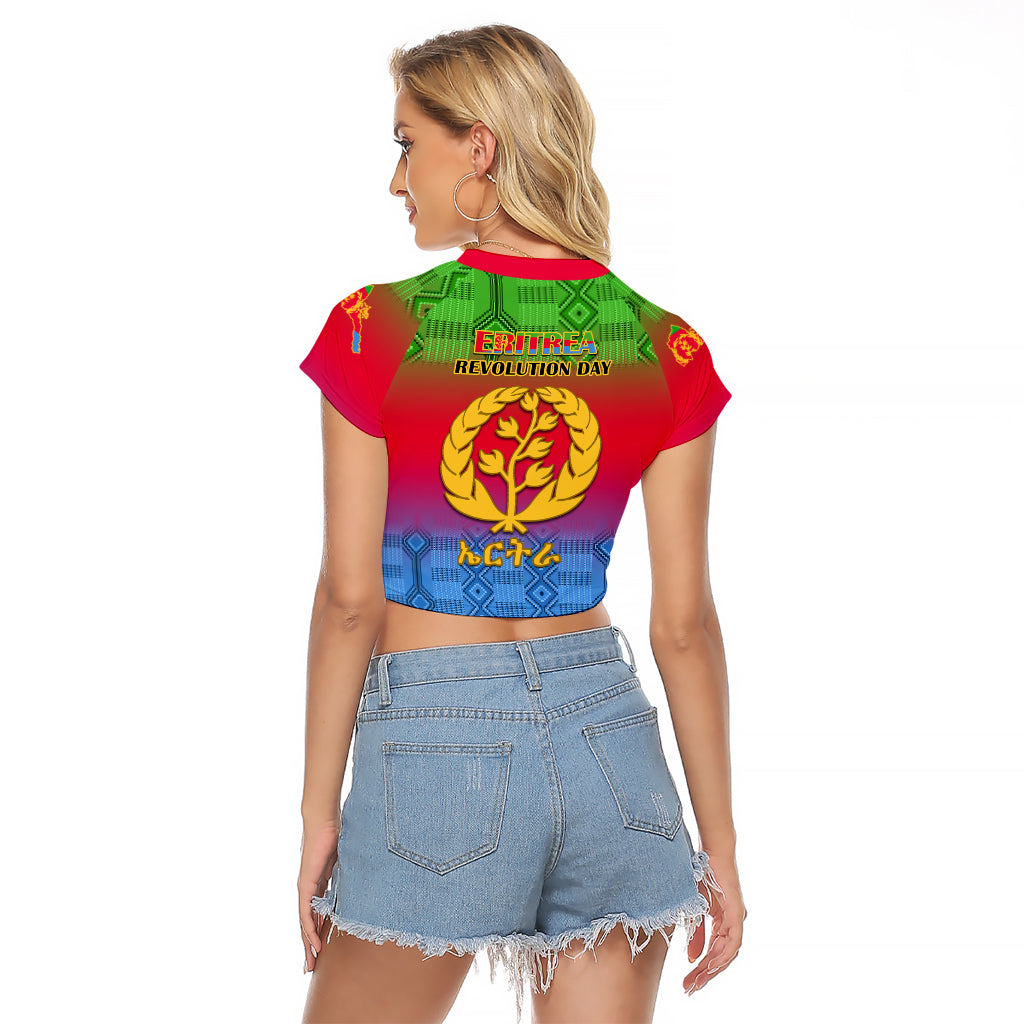 Eritrea Revolution Day Raglan Cropped T Shirt Eritean Kente Pattern Gradient Style - Wonder Print Shop