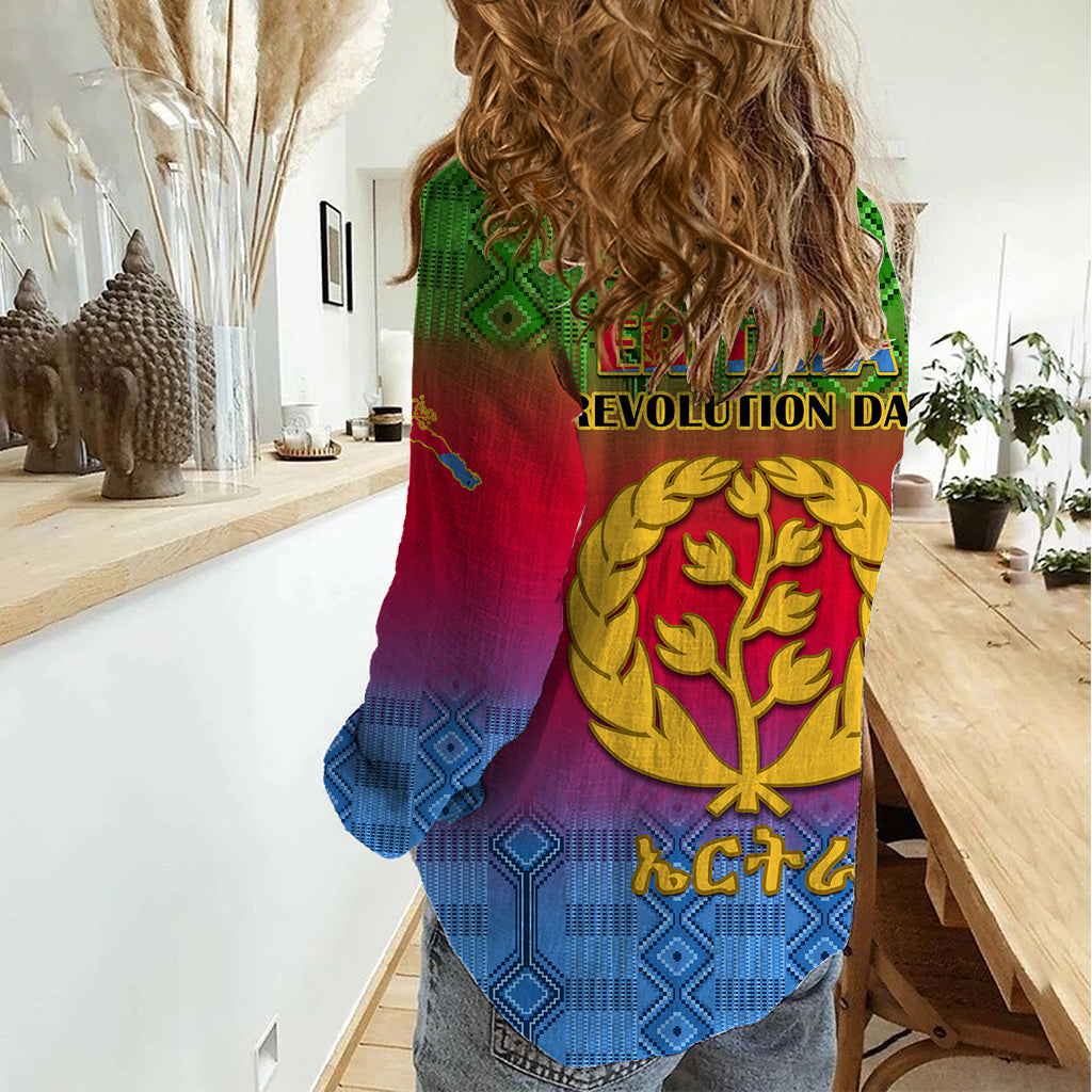 Eritrea Revolution Day Women Casual Shirt Eritrean Kente Pattern Gradient Style - Wonder Print Shop