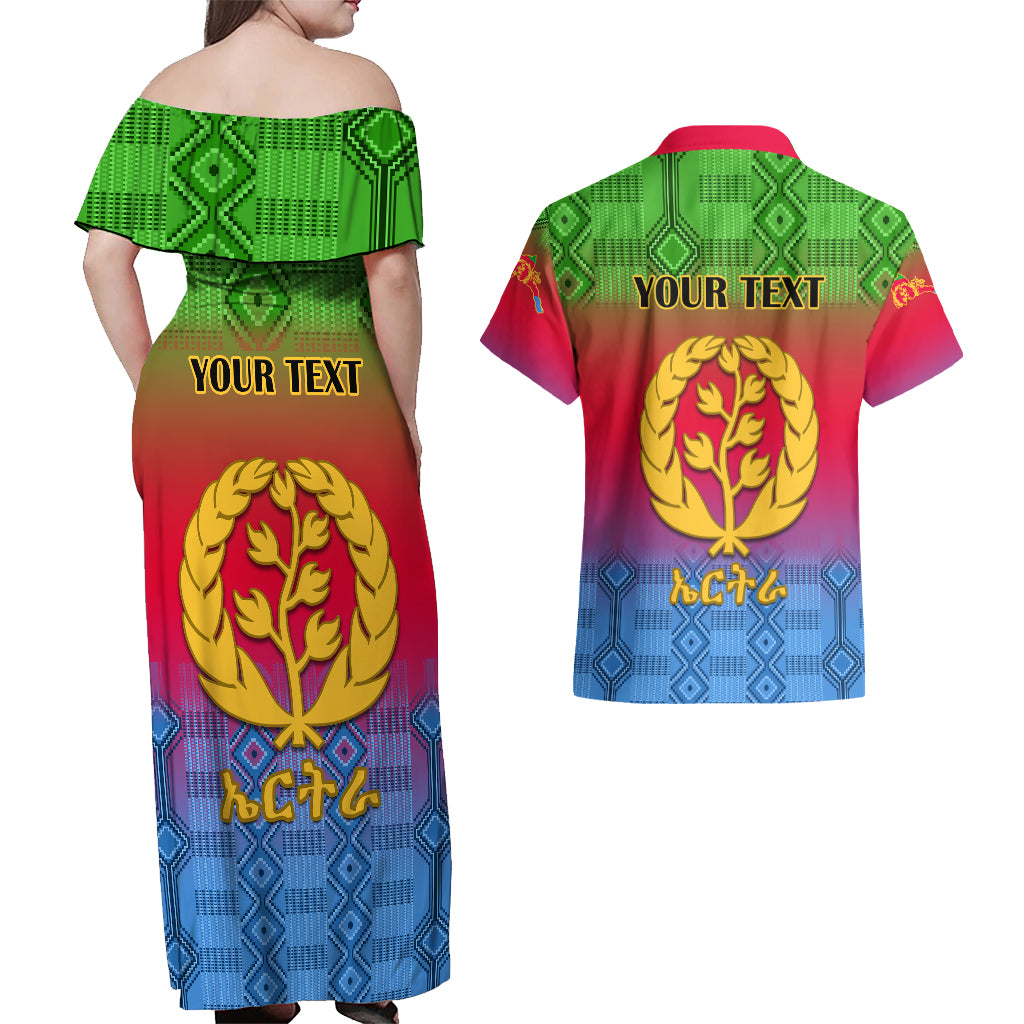 Personalised Eritrea Revolution Day Couples Matching Off Shoulder Maxi Dress and Hawaiian Shirt Eritrean Kente Pattern Gradient Style - Wonder Print Shop