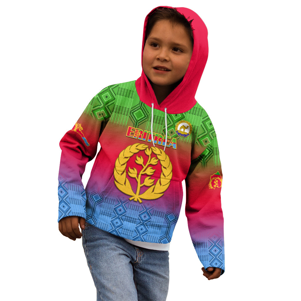 Personalised Eritrea Revolution Day Kid Hoodie Eritrean Kente Pattern Gradient Style - Wonder Print Shop