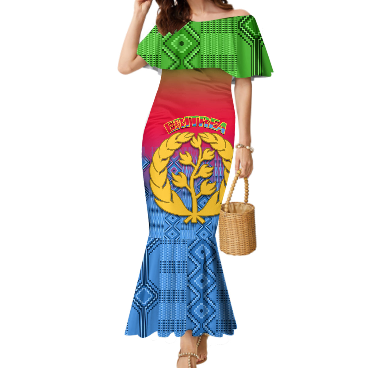 Personalised Eritrea Revolution Day Mermaid Dress Eritrean Kente Pattern Gradient Style - Wonder Print Shop