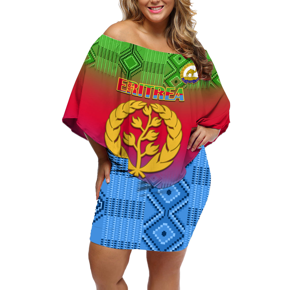 Personalised Eritrea Revolution Day Off Shoulder Short Dress Eritrean Kente Pattern Gradient Style - Wonder Print Shop
