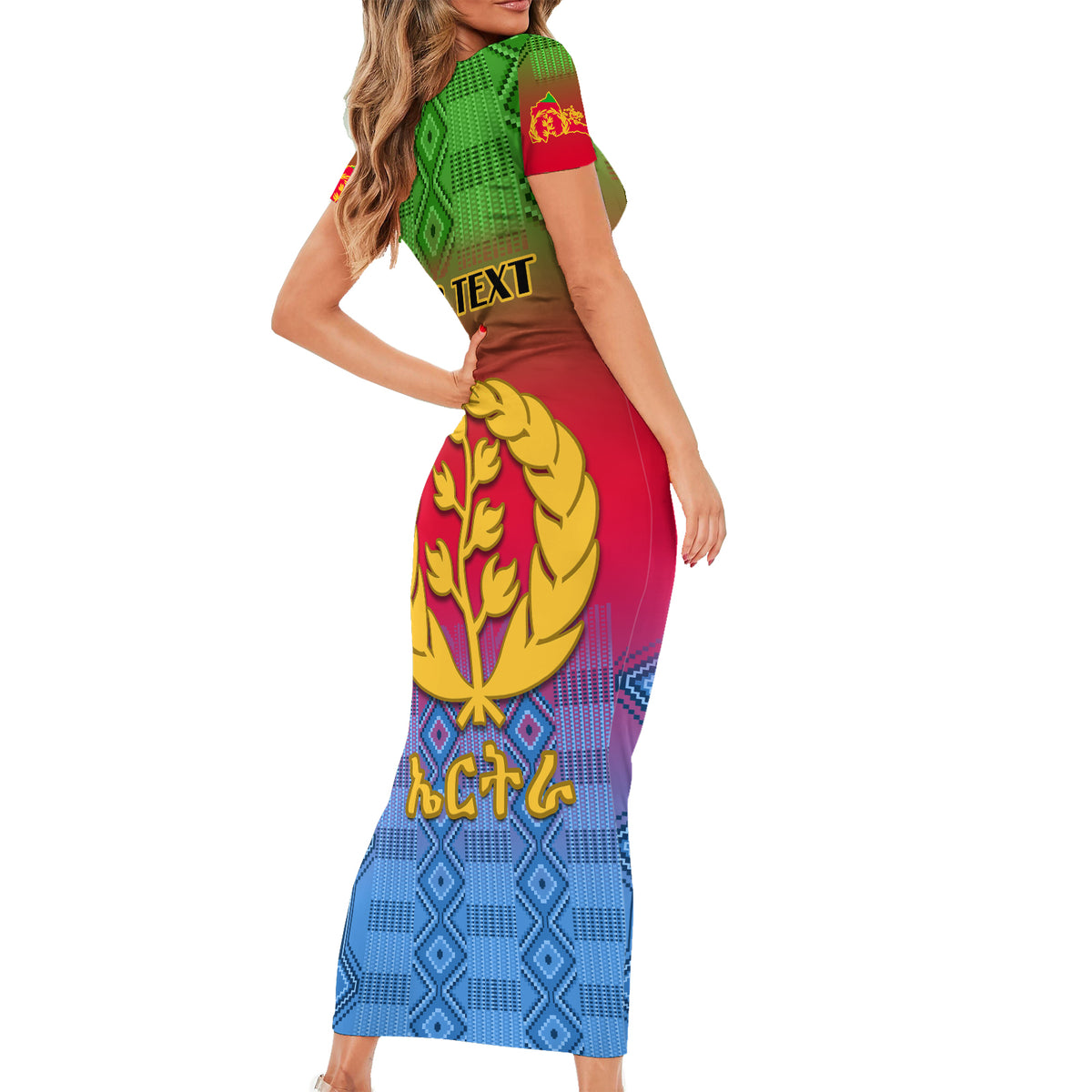 Personalised Eritrea Revolution Day Short Sleeve Bodycon Dress Eritrean Kente Pattern Gradient Style - Wonder Print Shop