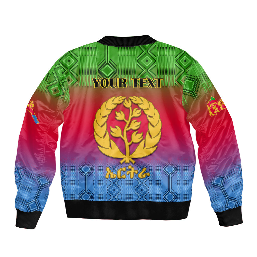 Personalised Eritrea Revolution Day Sleeve Zip Bomber Jacket Eritrean Kente Pattern Gradient Style - Wonder Print Shop