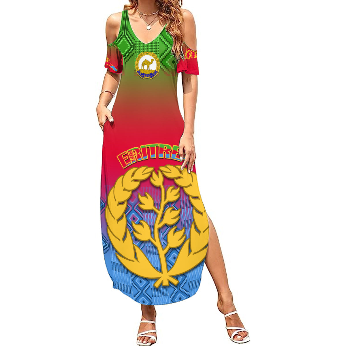 personalised-eritrea-revolution-day-summer-maxi-dress-eritean-kente-pattern-gradient-style