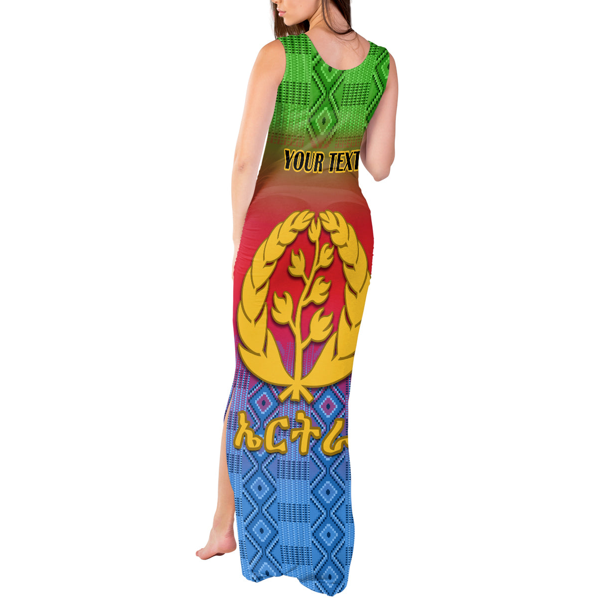Personalised Eritrea Revolution Day Tank Maxi Dress Eritrean Kente Pattern Gradient Style - Wonder Print Shop