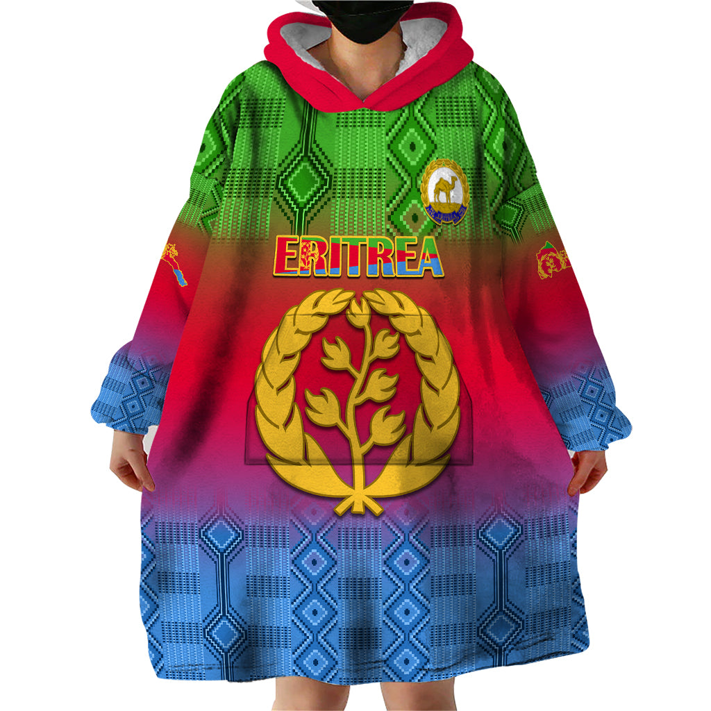 Personalised Eritrea Revolution Day Wearable Blanket Hoodie Eritrean Kente Pattern Gradient Style - Wonder Print Shop